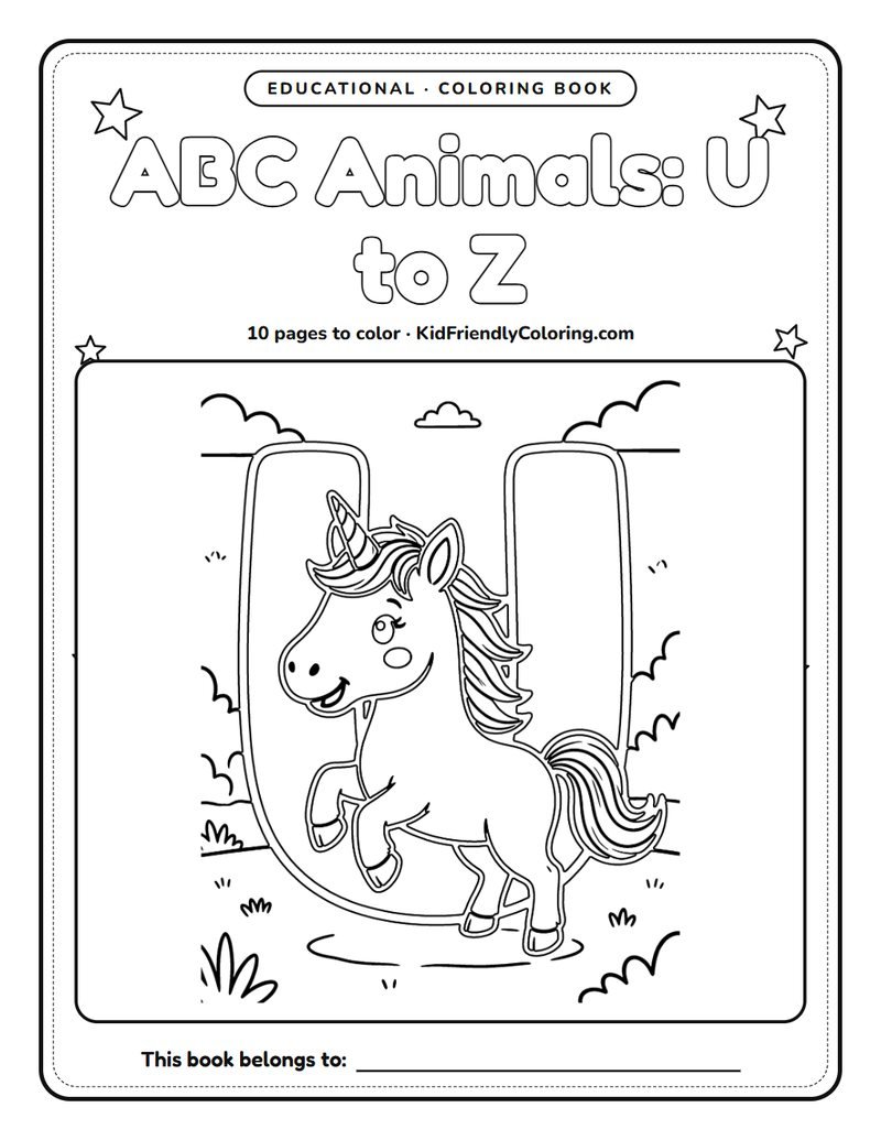 ABC Animals: U to Z coloring book cover