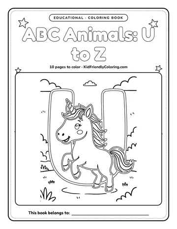 ABC Animals: U to Z coloring book cover