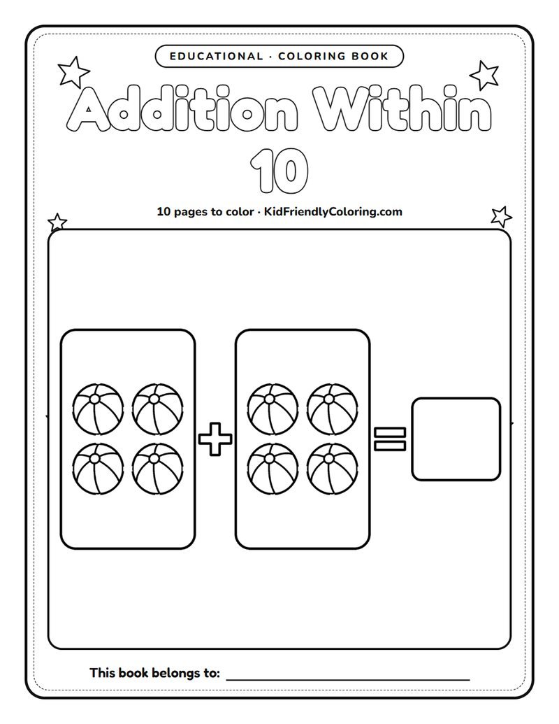 Addition Within 10 coloring book cover