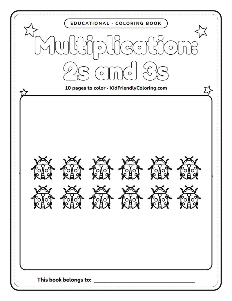 Multiplication: 2s and 3s coloring book cover