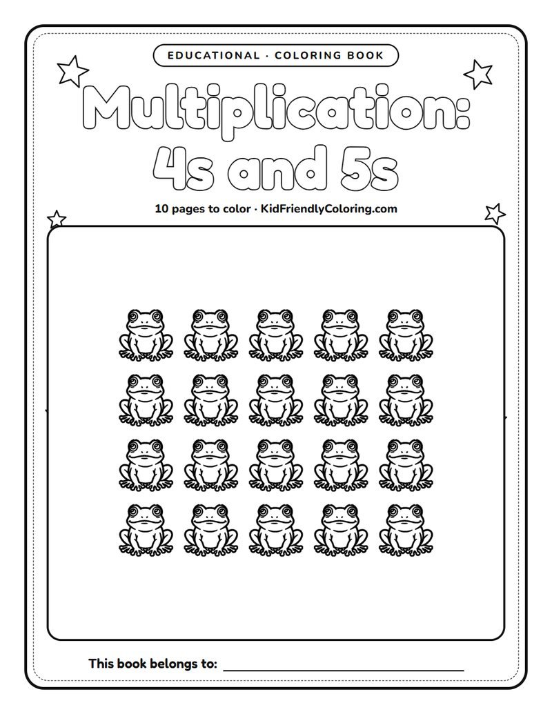 Multiplication: 4s and 5s coloring book cover