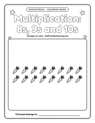 Multiplication: 8s, 9s and 10s coloring book cover