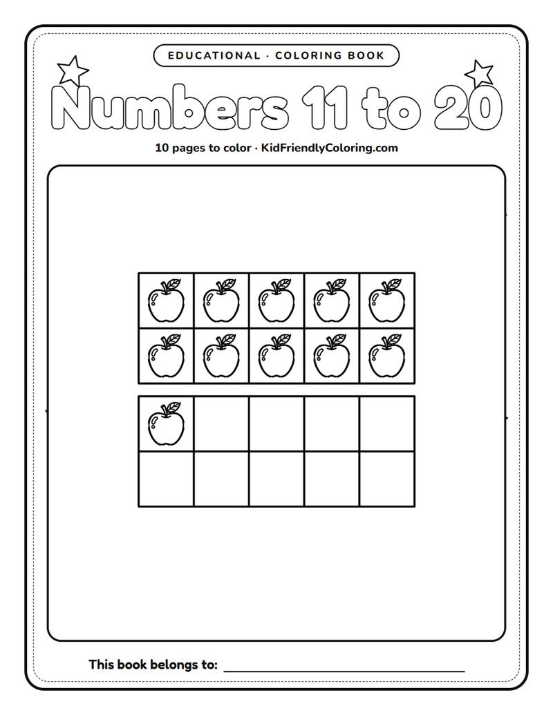 Numbers 11 to 20 coloring book cover