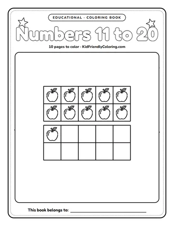 Numbers 11 to 20 coloring book cover
