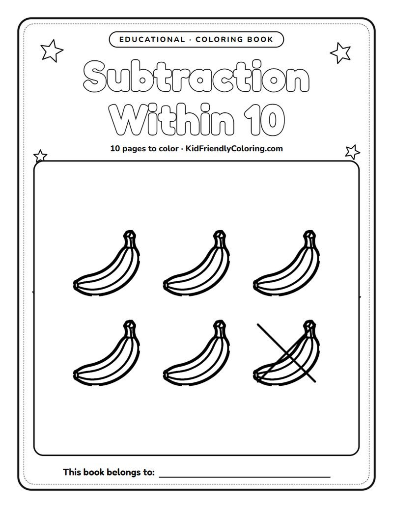 Subtraction Within 10 coloring book cover
