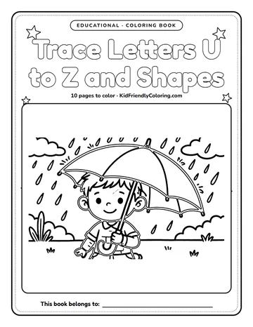 Trace Letters U to Z and Shapes coloring book cover