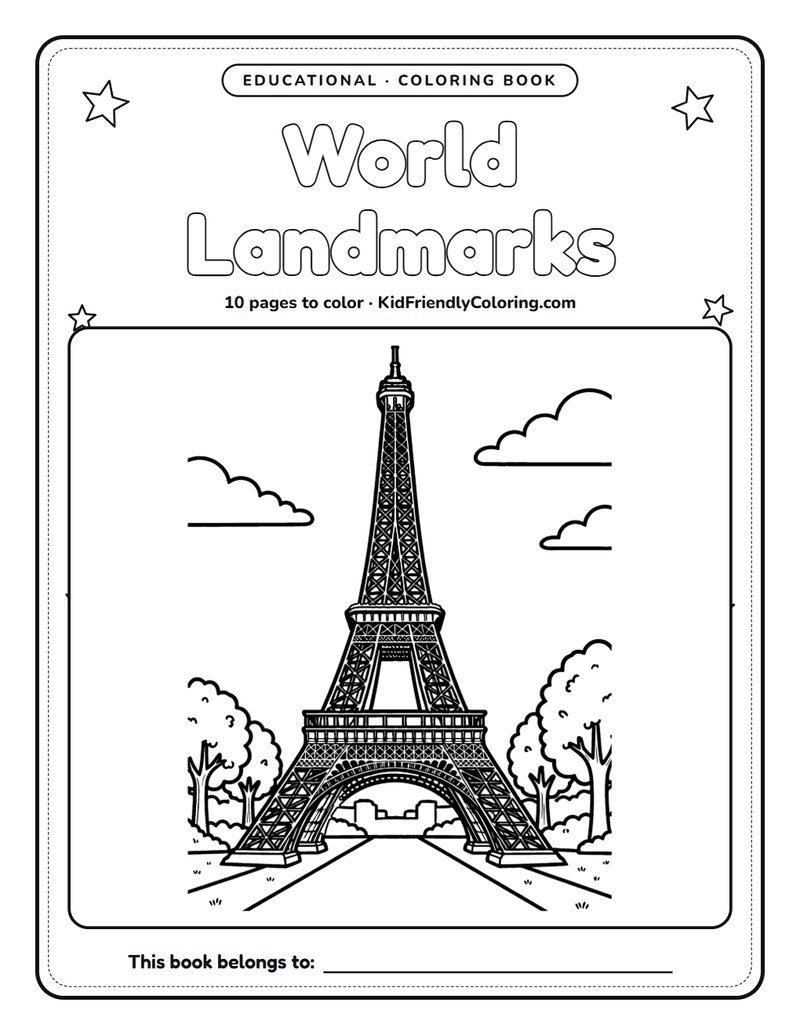 World Landmarks coloring book cover