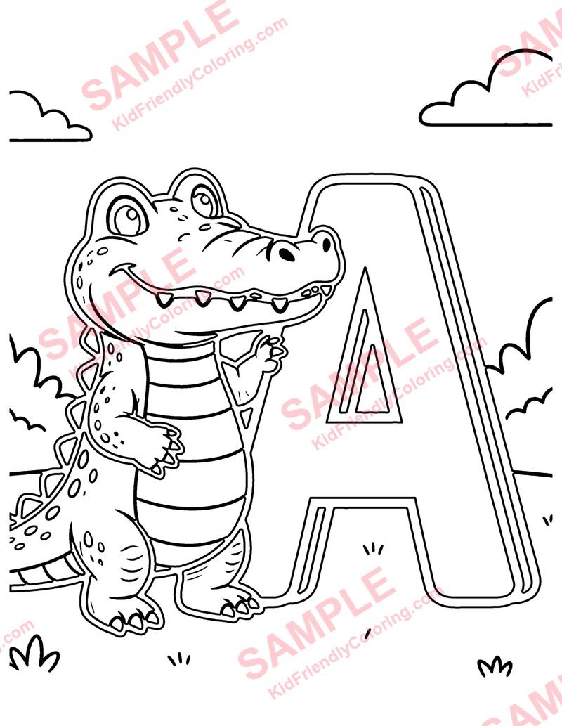 A Is for Alligator coloring page preview