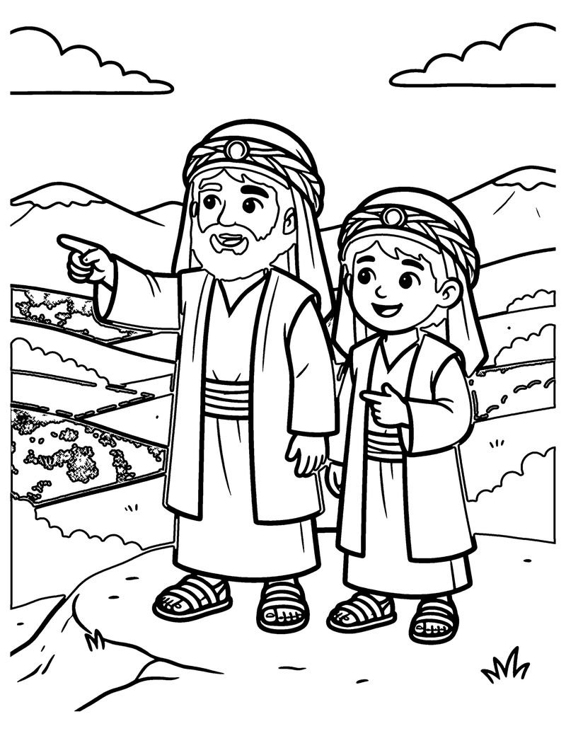 Abram and Lot Share the Land coloring page preview