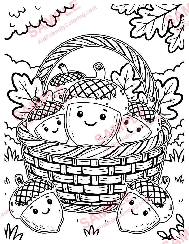 Acorn Basket coloring page preview