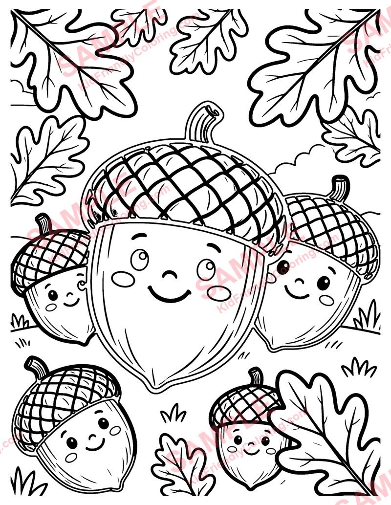 Acorns and Oak Leaves coloring page preview