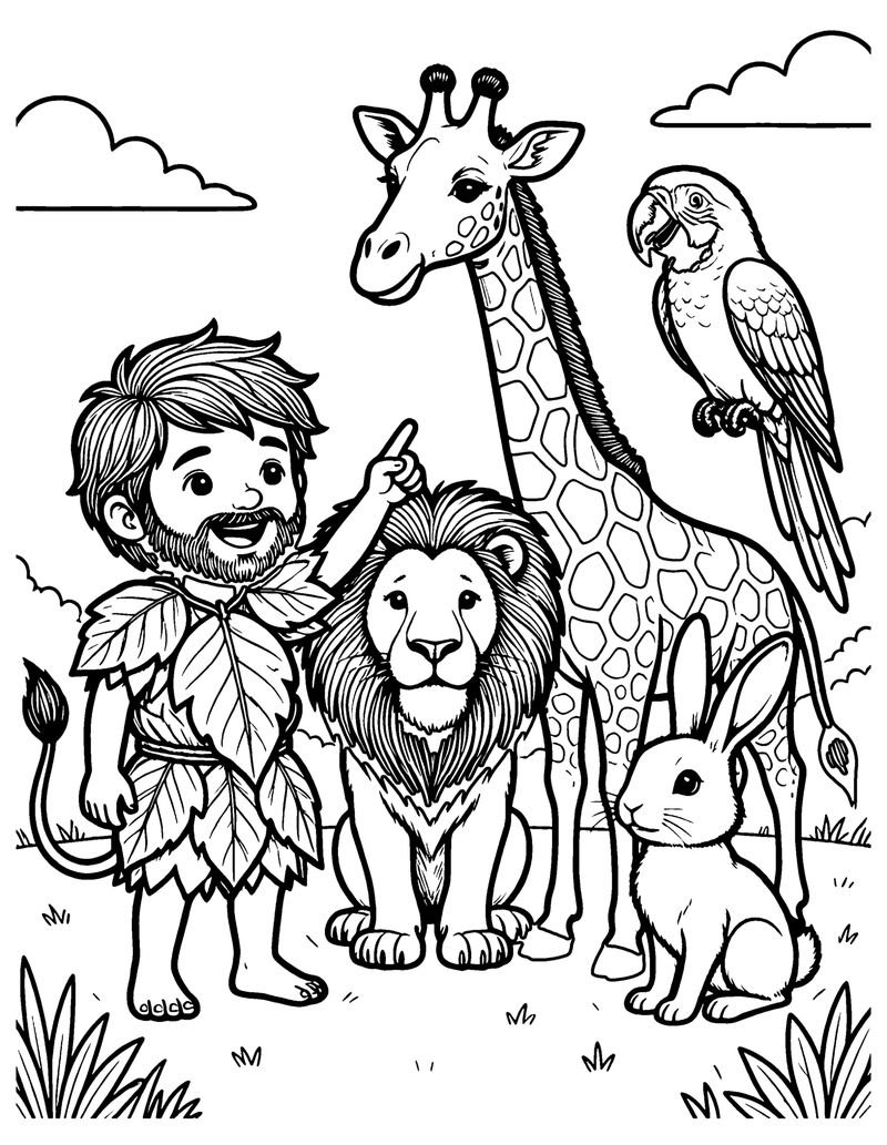 Adam Names the Animals coloring page preview