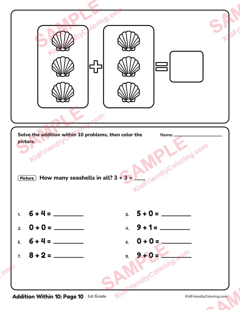 Addition Within 10: Page 10 coloring page preview