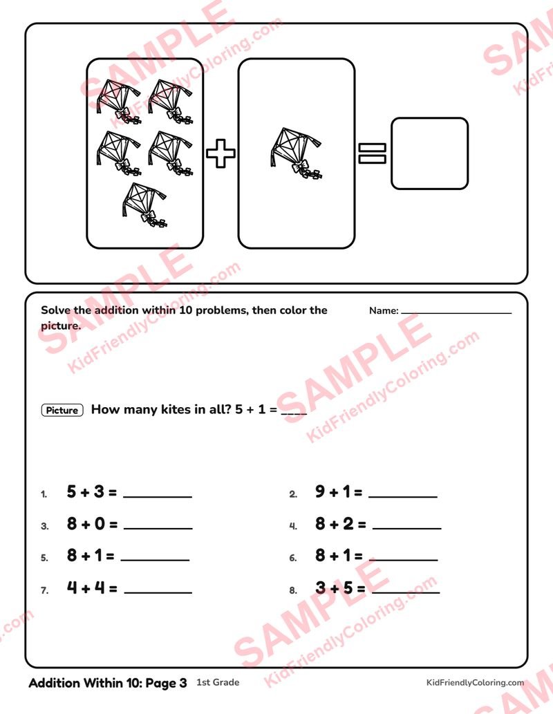 Addition Within 10: Page 3 coloring page preview