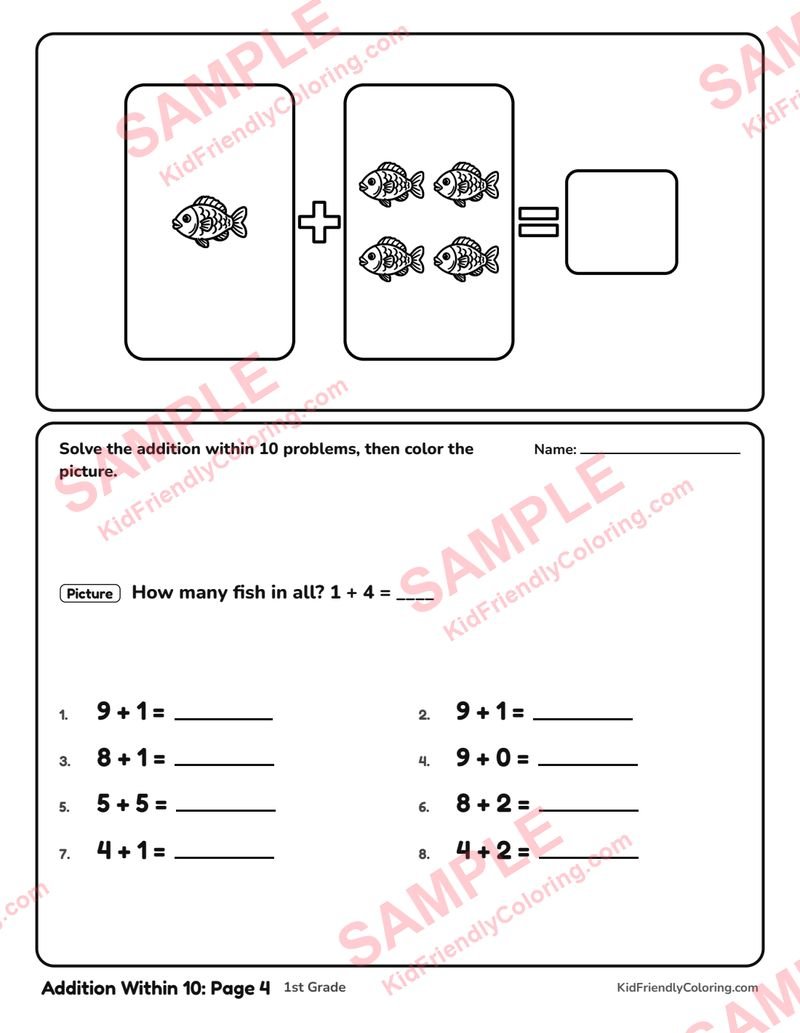 Addition Within 10: Page 4 coloring page preview