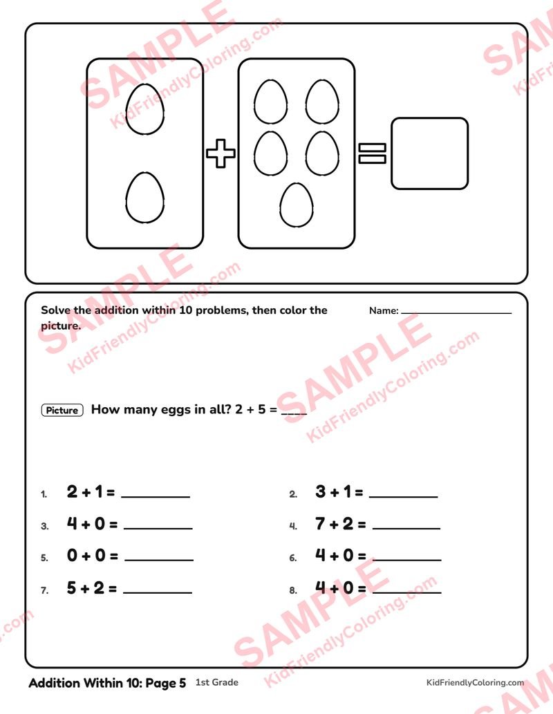 Addition Within 10: Page 5 coloring page preview