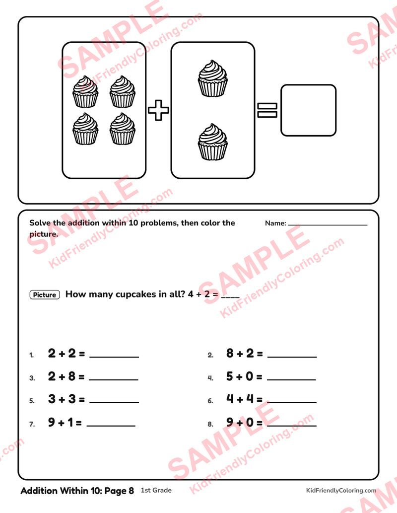 Addition Within 10: Page 8 coloring page preview