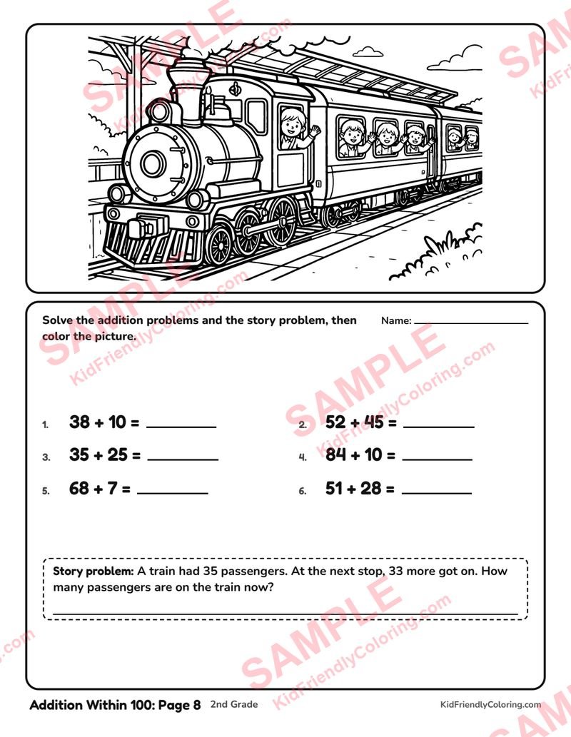 Addition Within 100: Page 8 coloring page preview