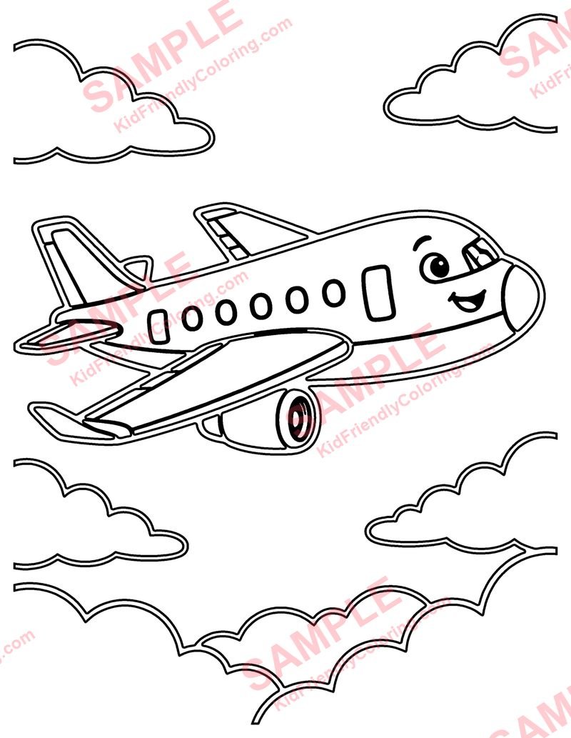 Airplane in the Clouds coloring page preview