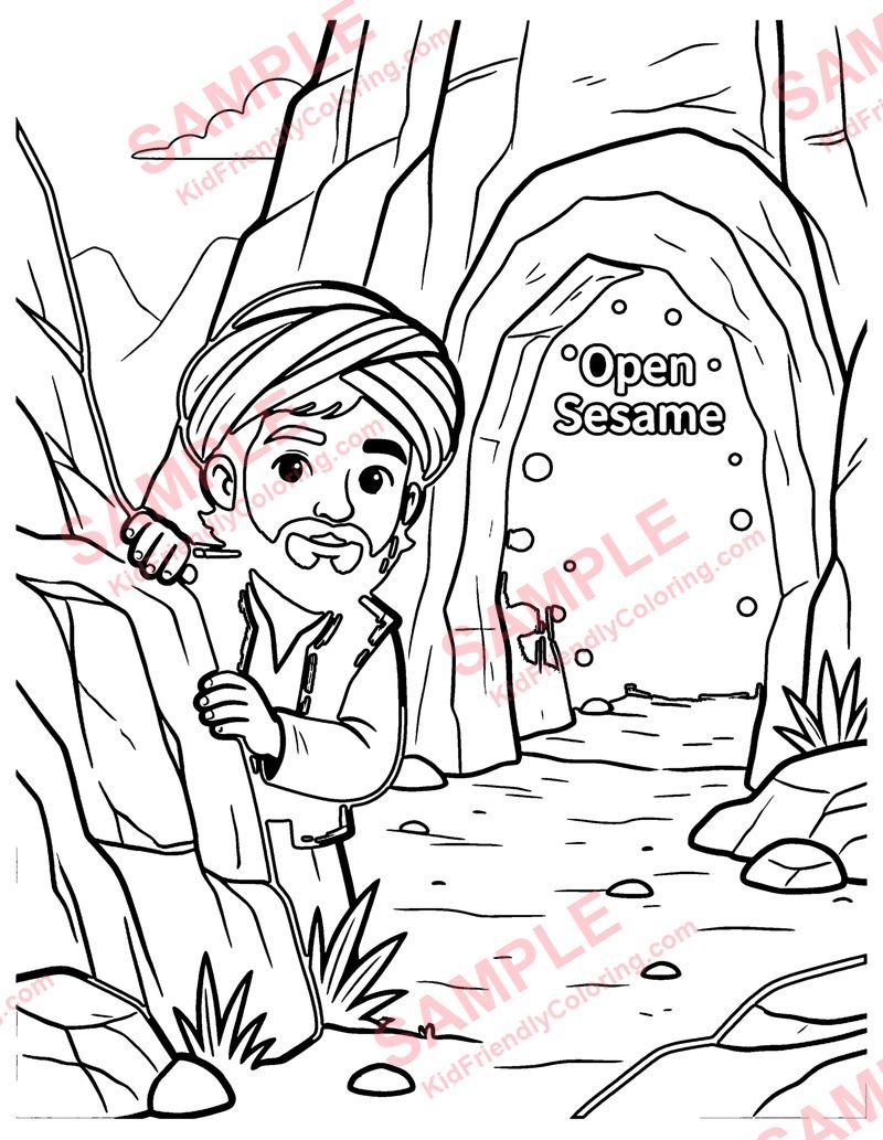 Ali Baba and the Forty Thieves coloring page preview
