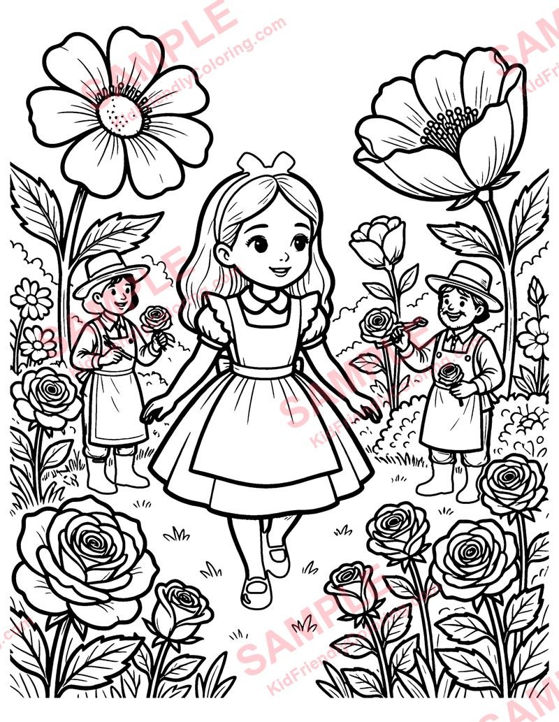 Alice at the Garden Party coloring page preview