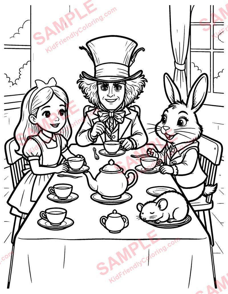 Alice at the Tea Party coloring page preview