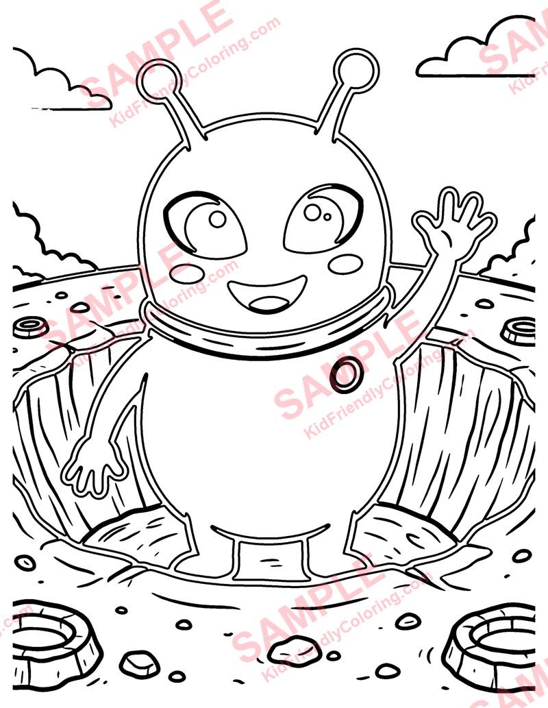 Alien Friends coloring page preview