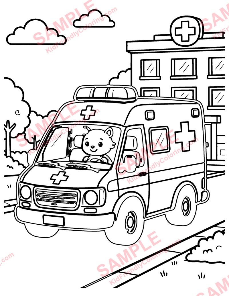 Ambulance coloring page preview