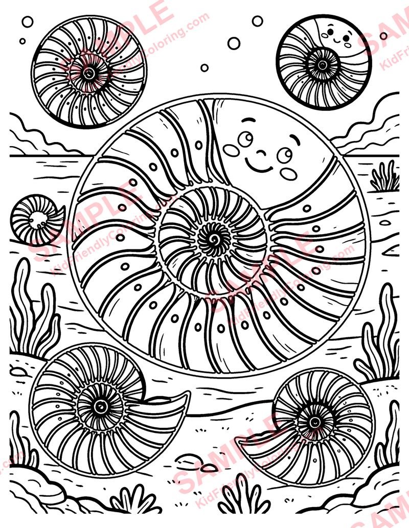 Ammonite Shells coloring page preview