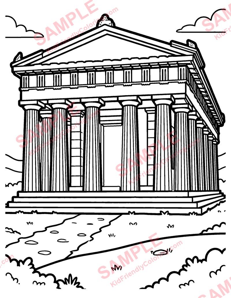 Ancient Greece Temple coloring page preview
