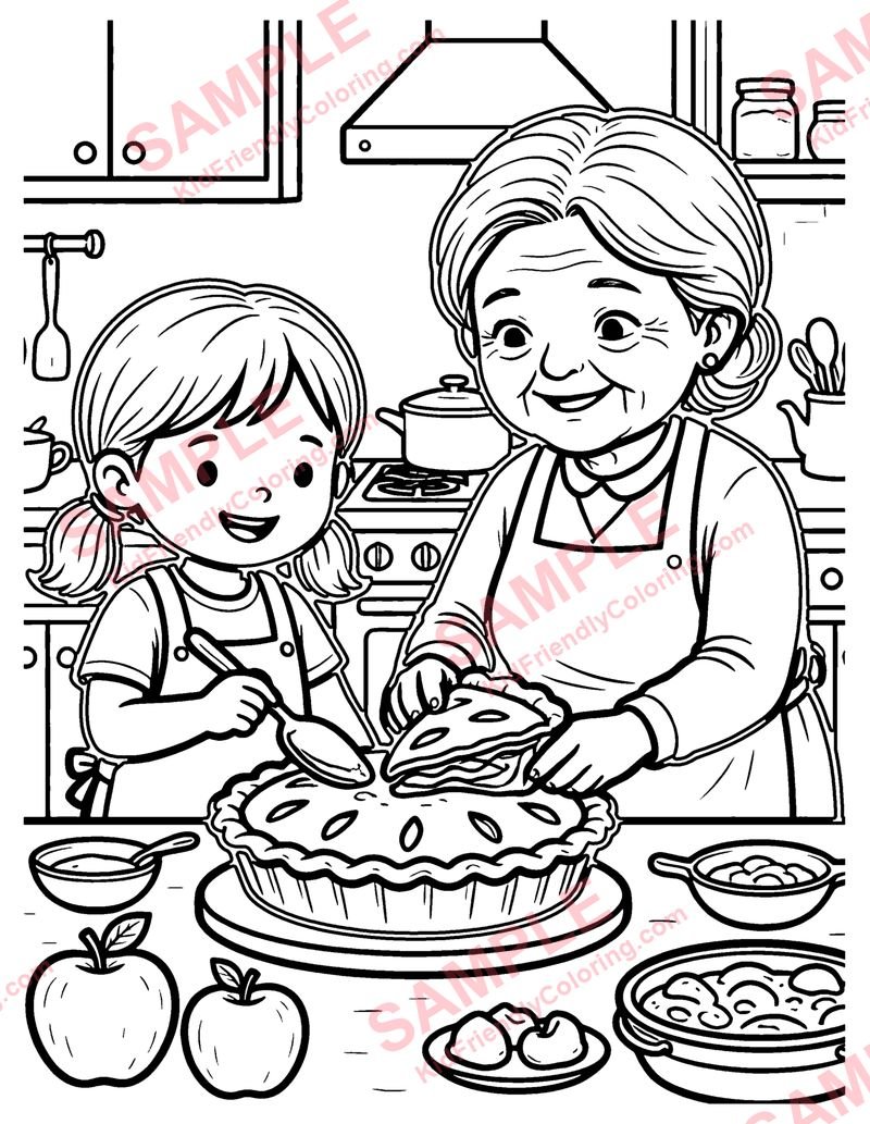 Apple Pie Baking coloring page preview