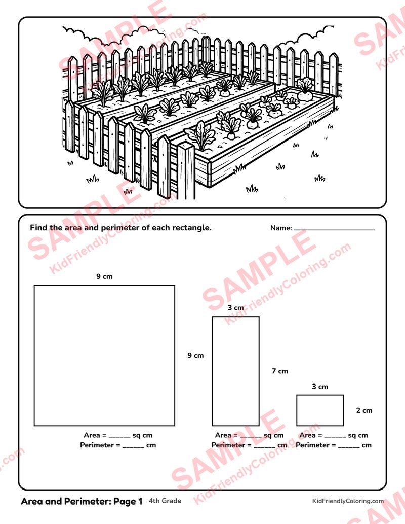 Area and Perimeter: Page 1 coloring page preview