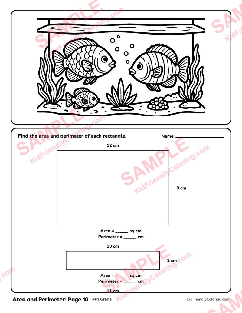 Area and Perimeter: Page 10 coloring page preview