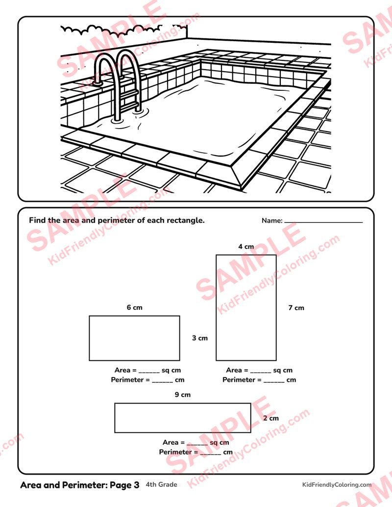 Area and Perimeter: Page 3 coloring page preview