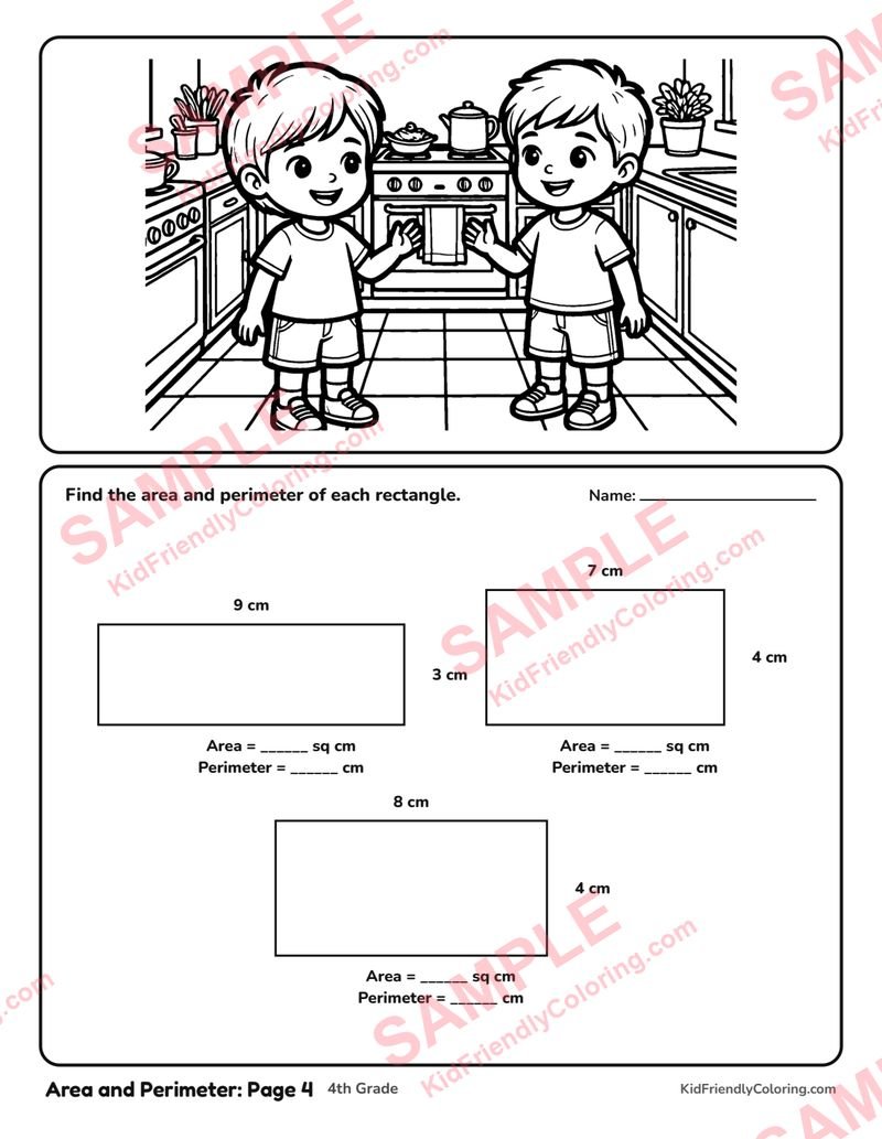 Area and Perimeter: Page 4 coloring page preview