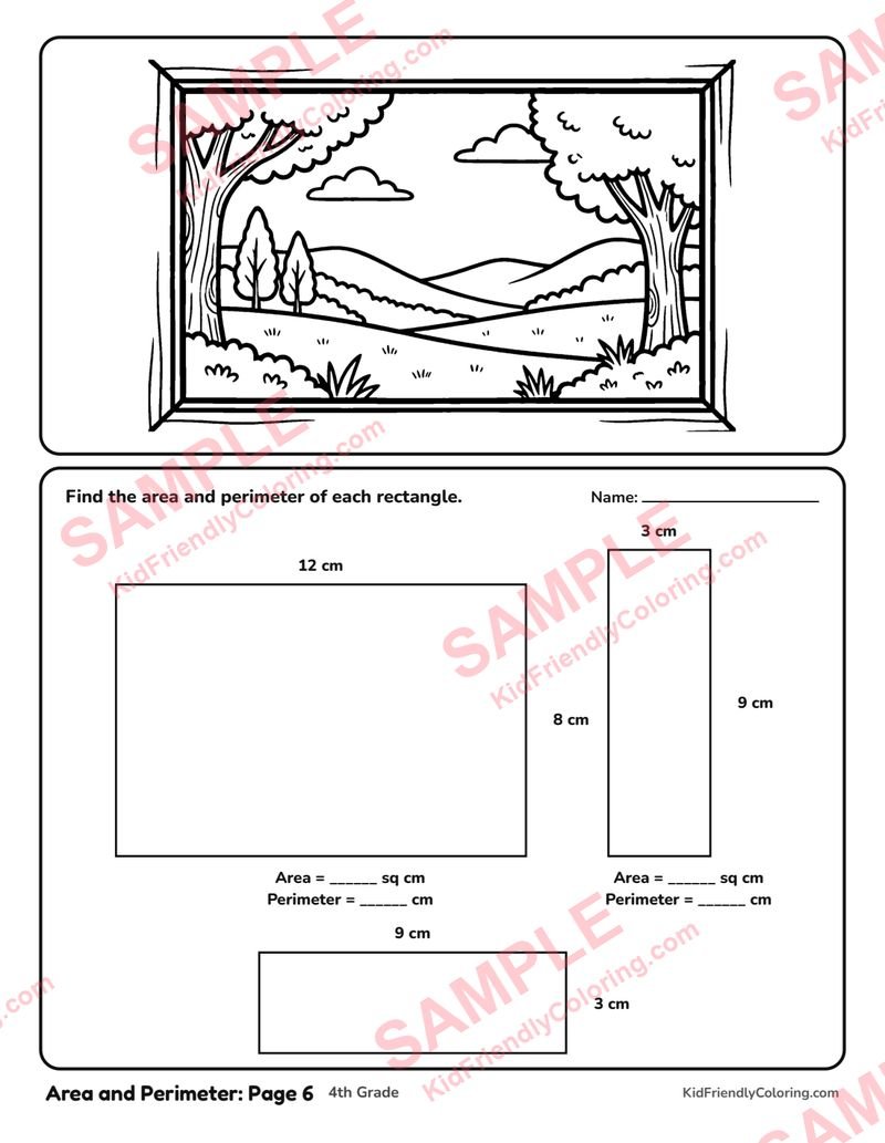 Area and Perimeter: Page 6 coloring page preview