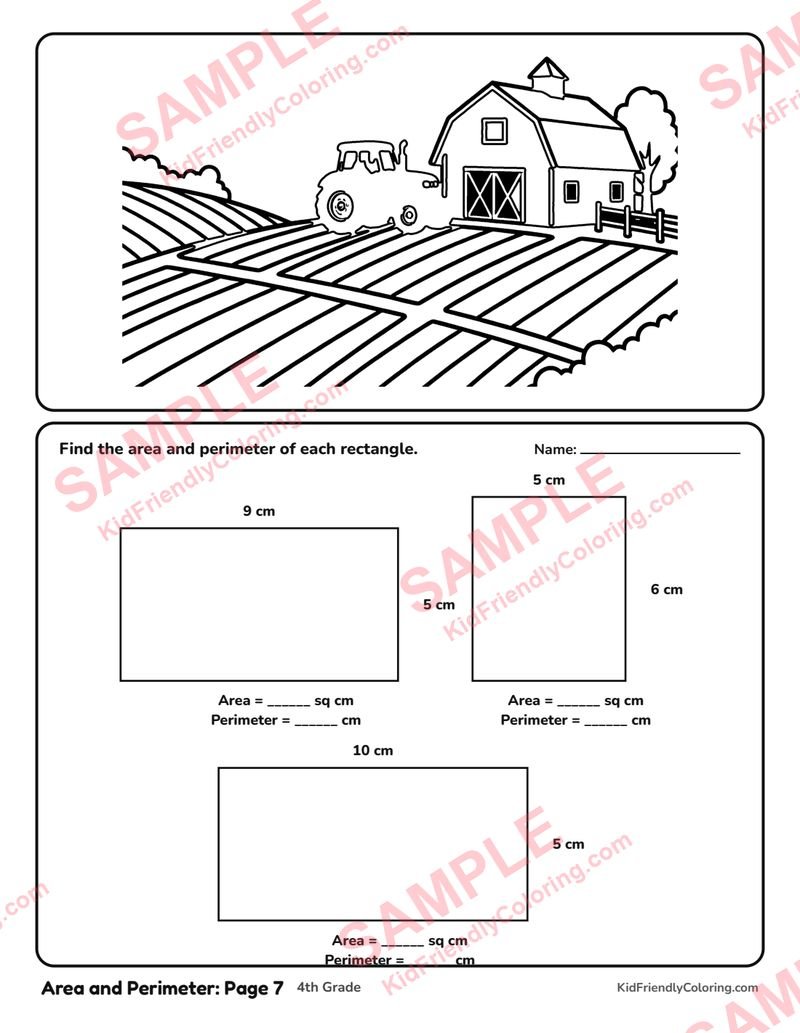 Area and Perimeter: Page 7 coloring page preview
