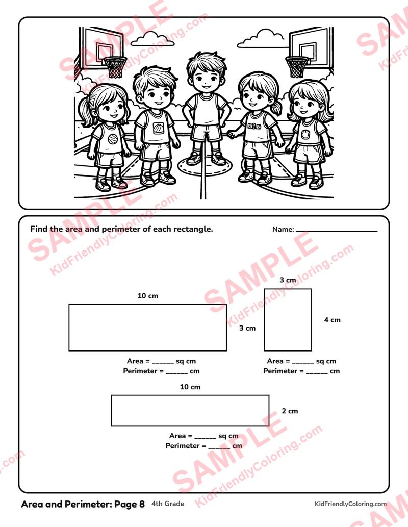 Area and Perimeter: Page 8 coloring page preview