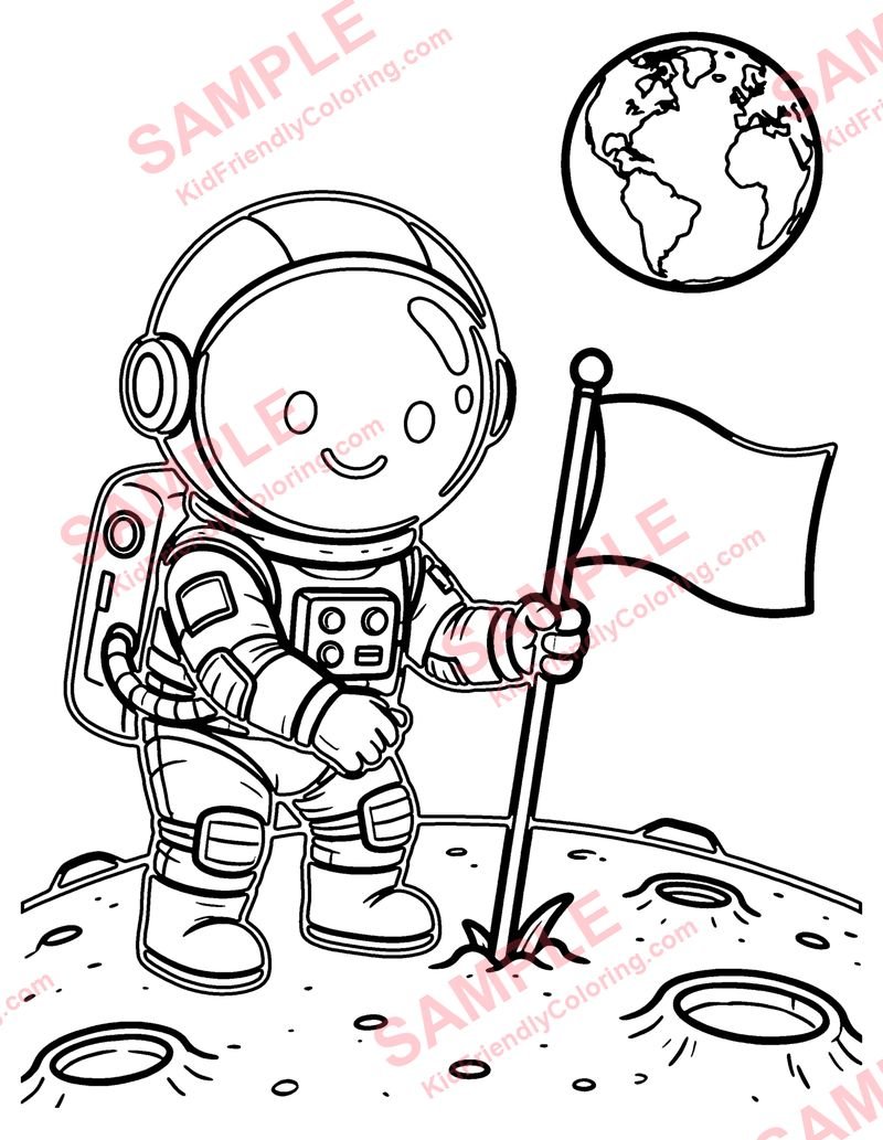 Astronaut on the Moon coloring page preview