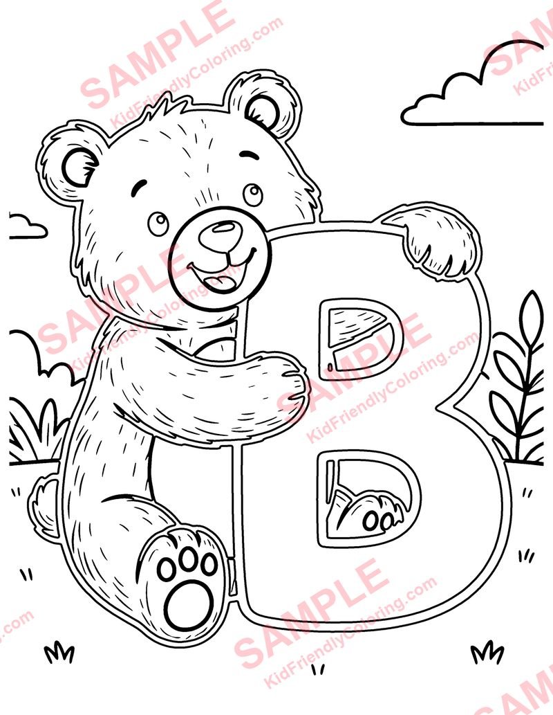 B Is for Bear coloring page preview