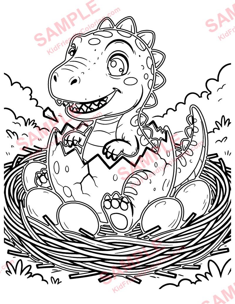 Baby Dino Hatching coloring page preview
