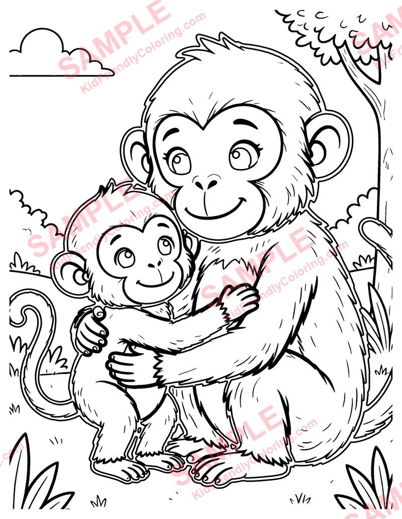 Baby Monkey Hug coloring page preview