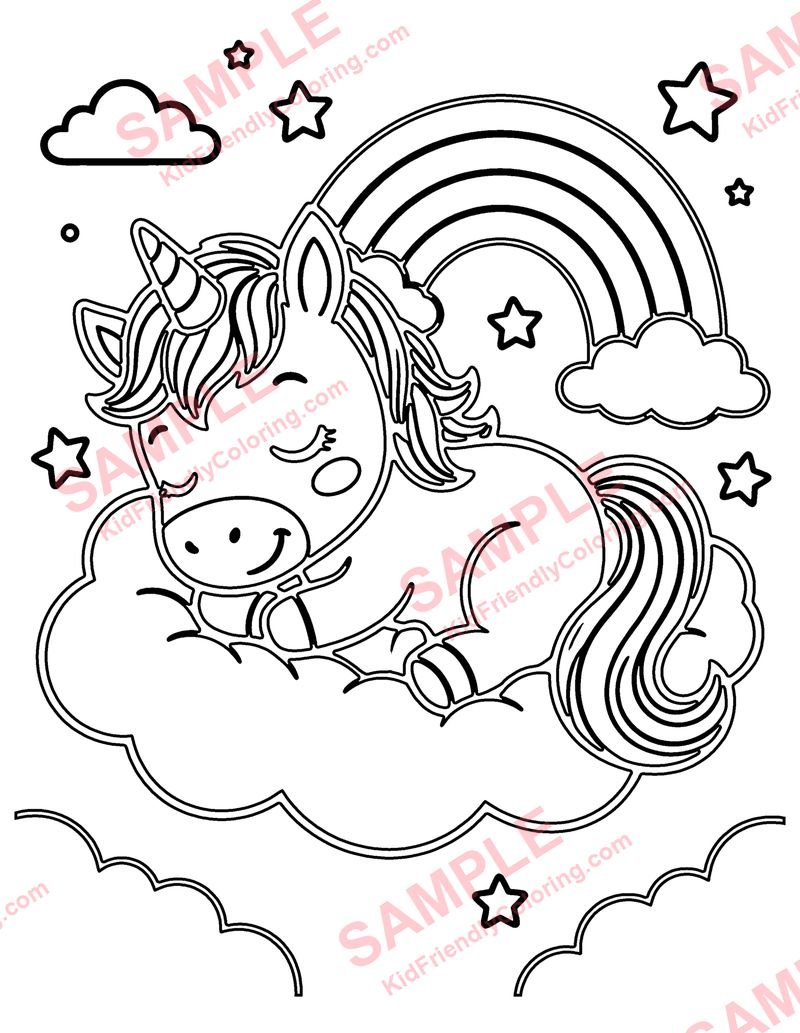 Baby Unicorn Dreams coloring page preview