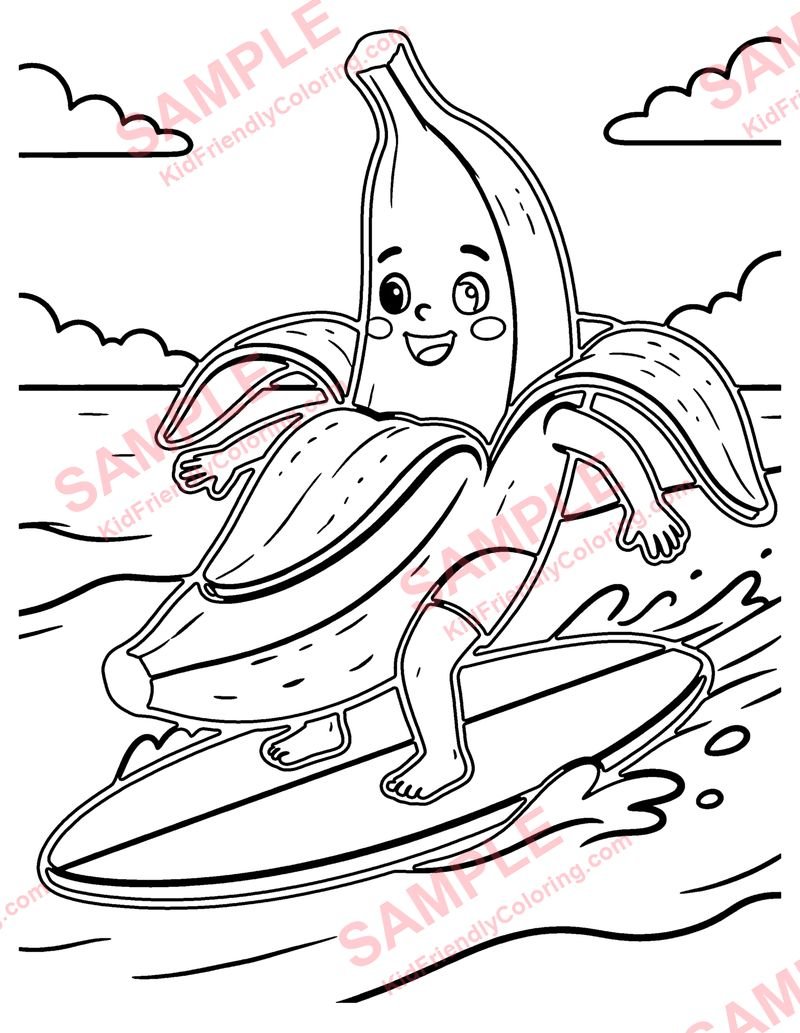 Banana Surfer coloring page preview