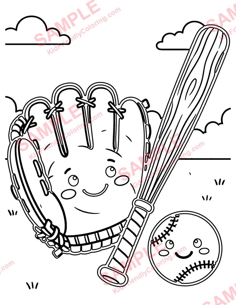 Baseball Glove and Bat coloring page preview