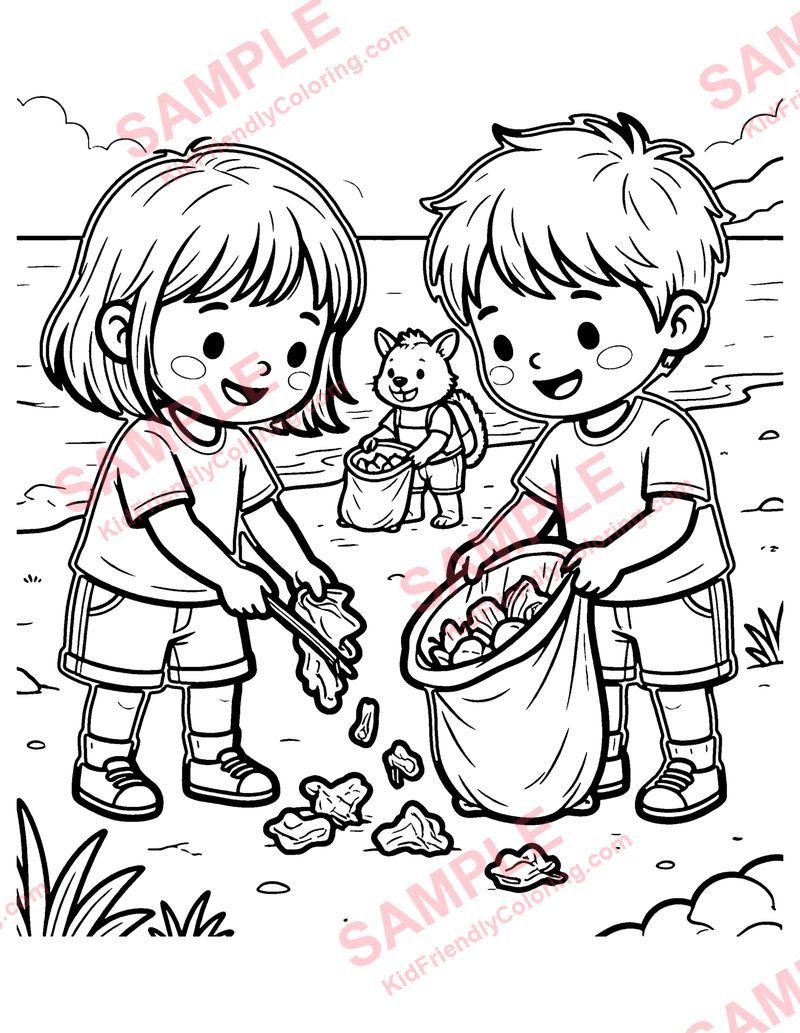 Beach Cleanup coloring page preview