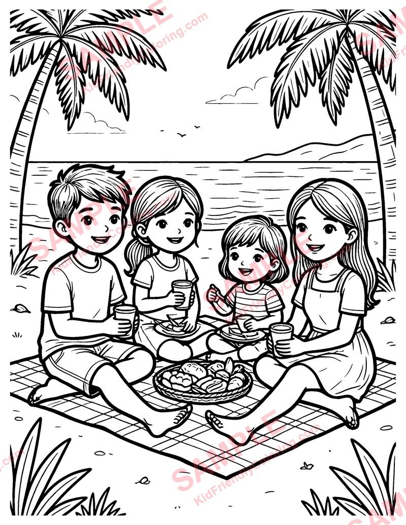 Beach Picnic coloring page preview