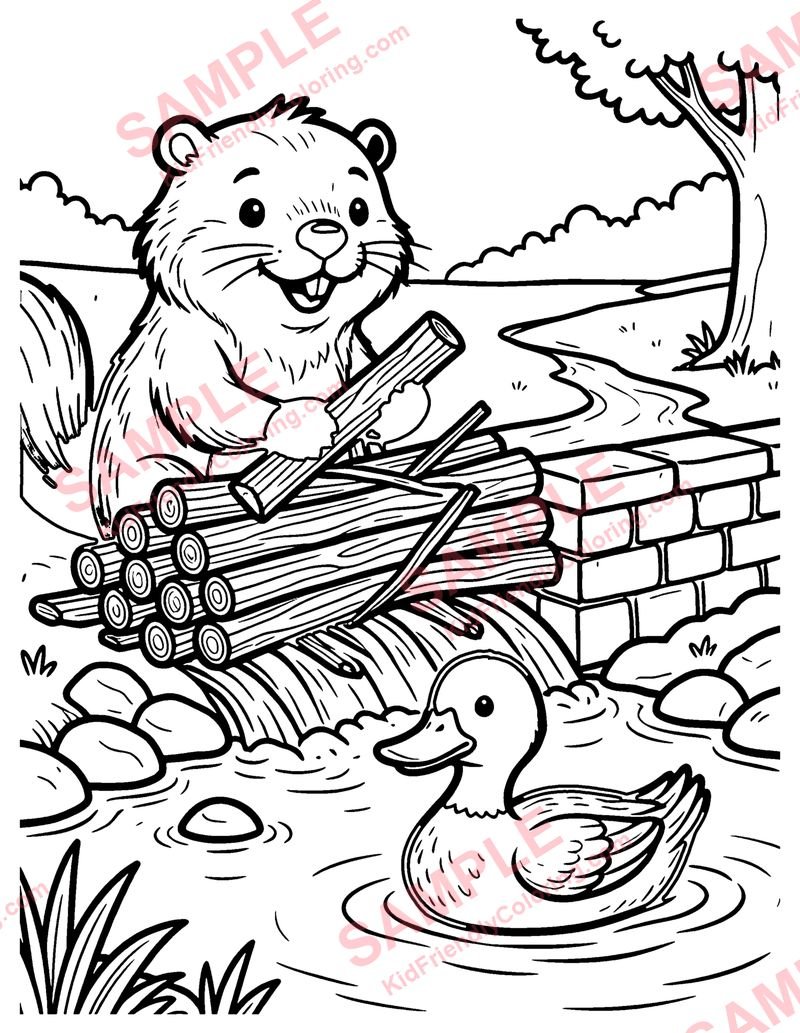Beaver Builds a Dam coloring page preview