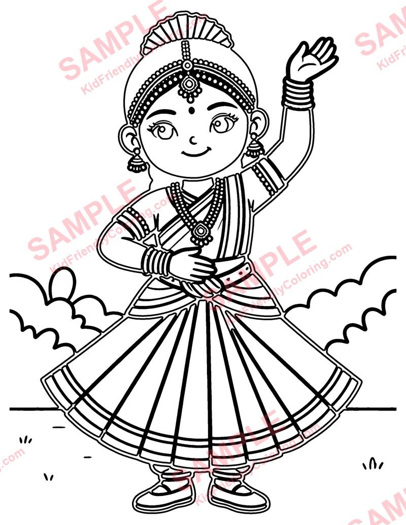 Bharatanatyam coloring page preview