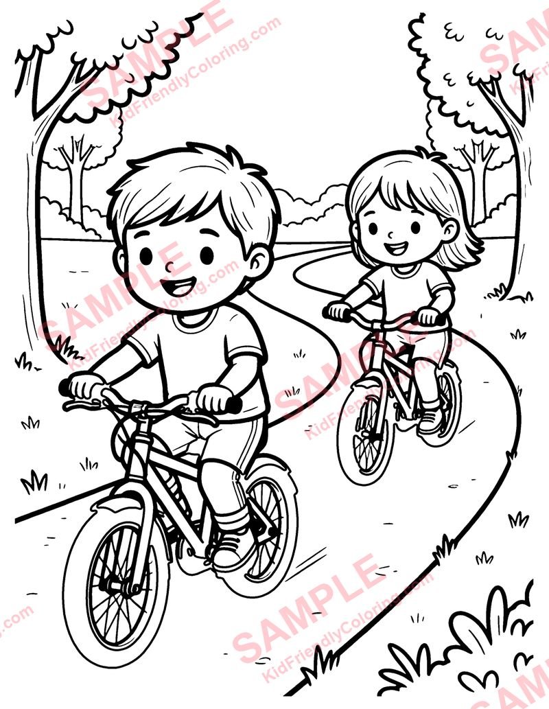 Bike Ride in the Park coloring page preview